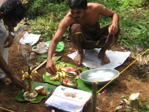 Figure 5	Bhumi Puja being performed by one of the families at the alternative site at Sekkady